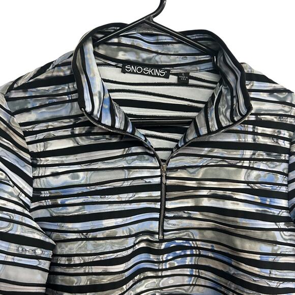 SnoSkins Sheer Abstract Stripe Mesh Zip Top L Marble Print Y2K Streetwear - Picture 3 of 6